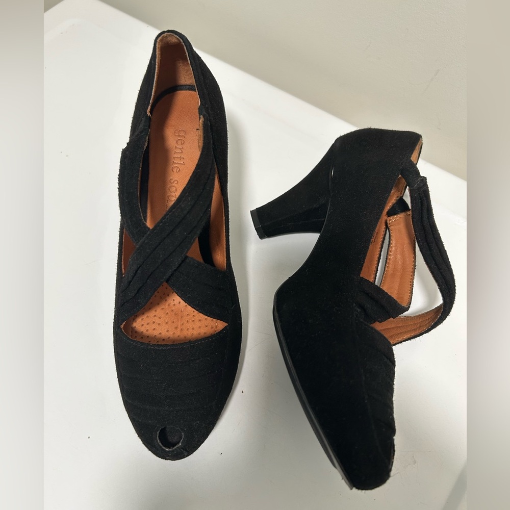 Gentle Souls Suede Peeptoe Heels Black Size 8